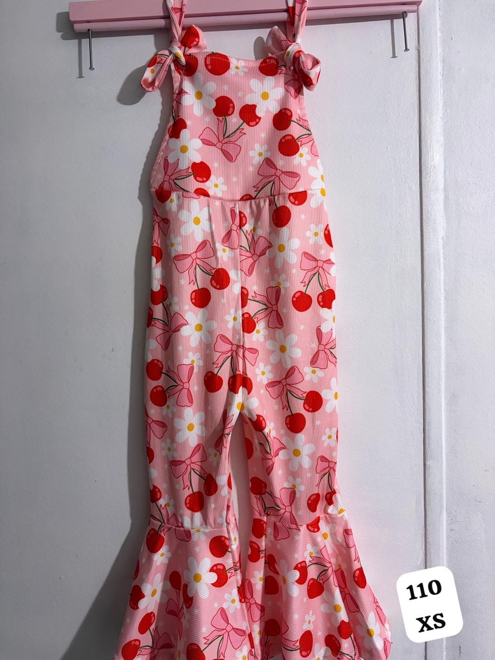 Amazon Pink Cherry & Daisy Tie-Shoulder Ruffle Romper